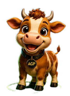 AGP mascot — AI cattle with digital ear tag